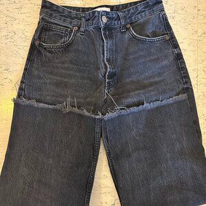 Zara High-Waisted Black Wide-Leg Cutoff Jeans